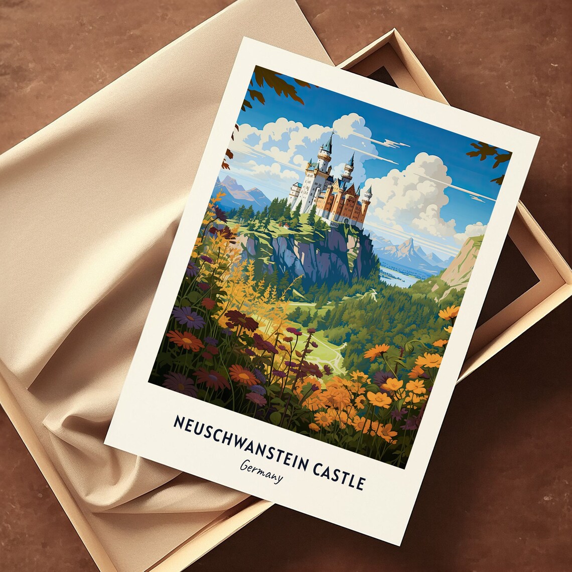 Neuschwanstein Castle Germany Cliff Wildflowers Travel Poster - Image 3