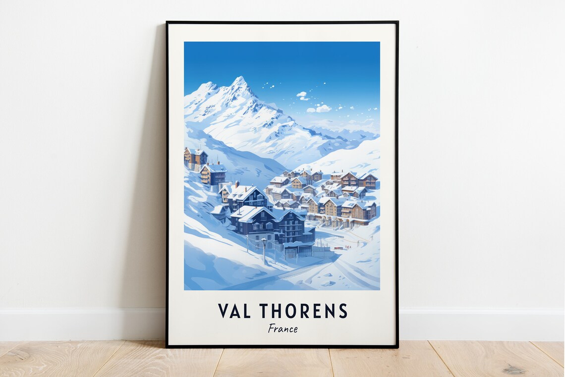 Val Thorens France Dark Chalets Beneath the Snowy Jagged Peak Poster