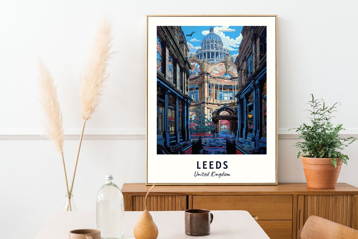 Leeds United Kingdom Victorian Glass Arcade Interior Travel Poster - Image 2