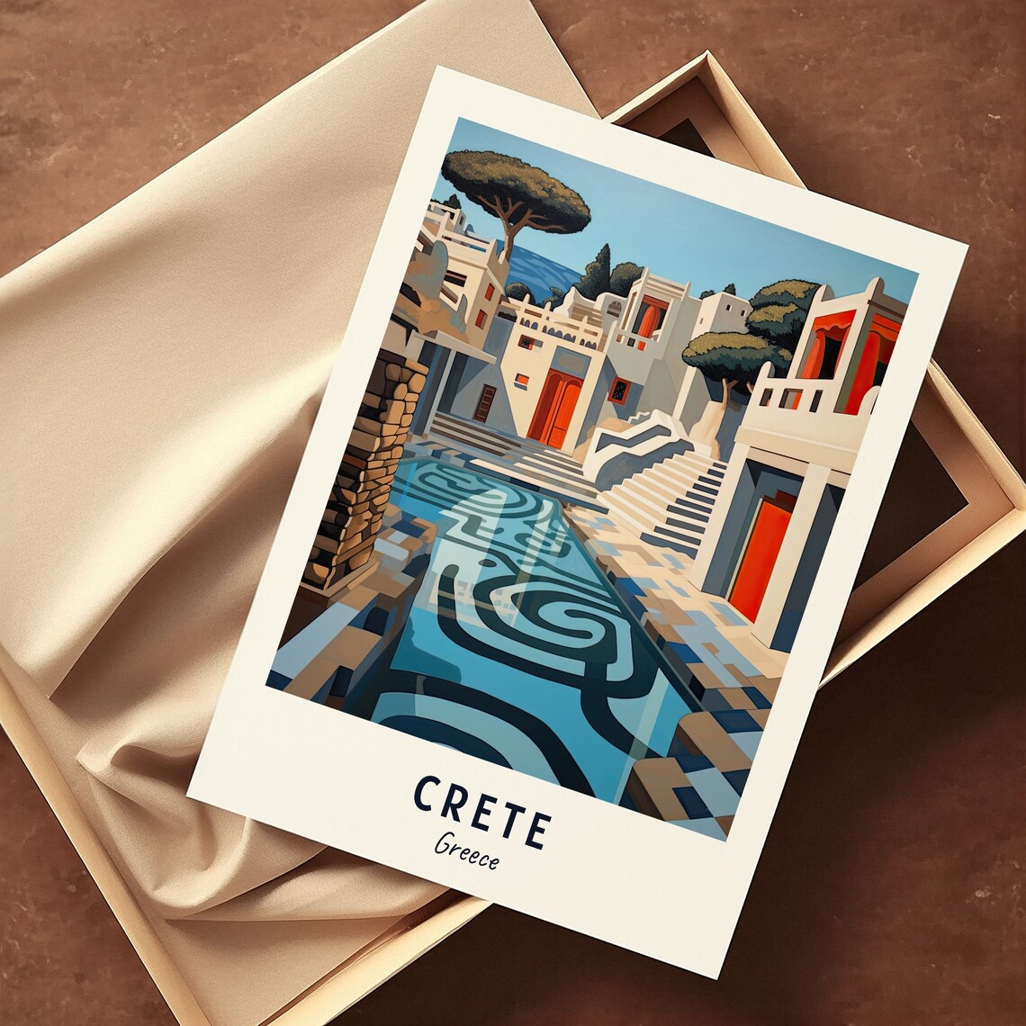 Knossos Palace Ruins with Labyrinth Mosaic Floor in Crete Poster - Image 3