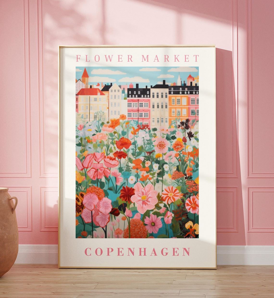 Copenhagen Flower Market Travel Poster, Floral Illustration