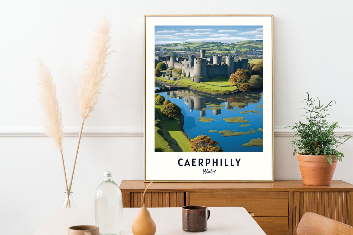 Caerphilly Wales Castle Moat Reflection Medieval Fortress Poster - Image 2