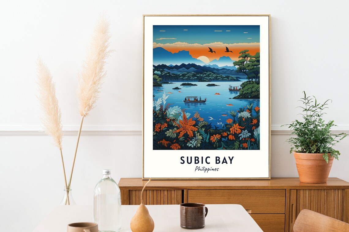 Subic Bay Philippines Sunset Harbor Boats Flowers Travel Poster - Image 2