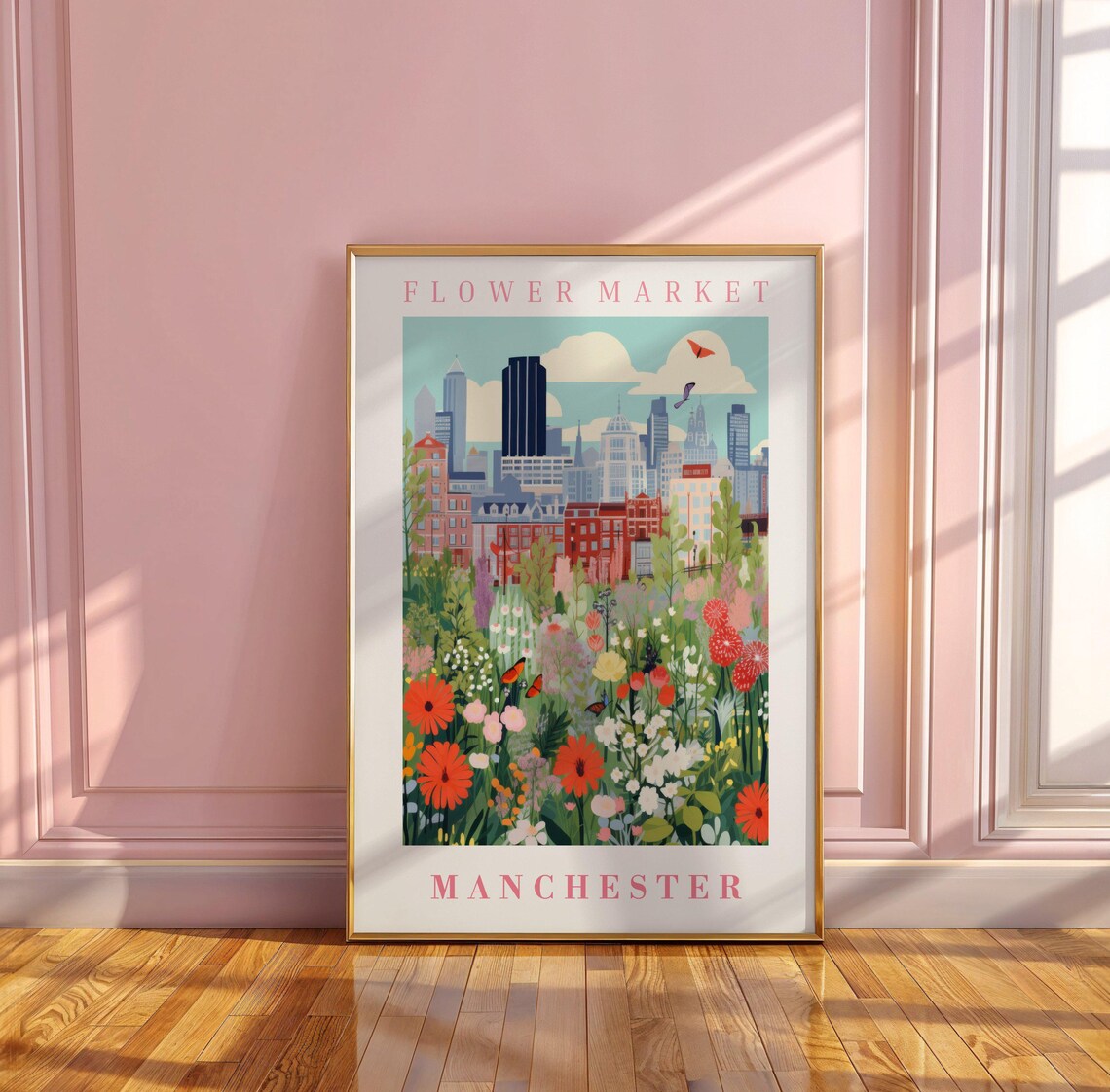 Manchester Flower Market Butterfly Meadow Skyline Travel Poster - Image 3