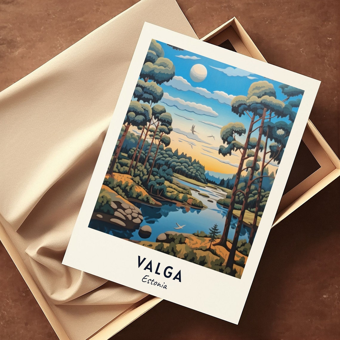 Valga Estonia Sunset River Pine Forest Sunset Art Travel Poster - Image 3