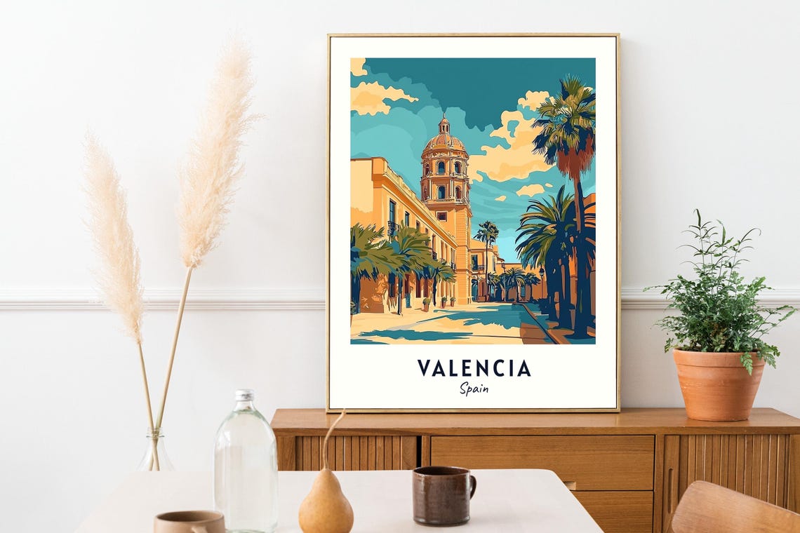 Valencia Spain Cathedral Bell Tower Palms Old Town Spain Poster - Image 2