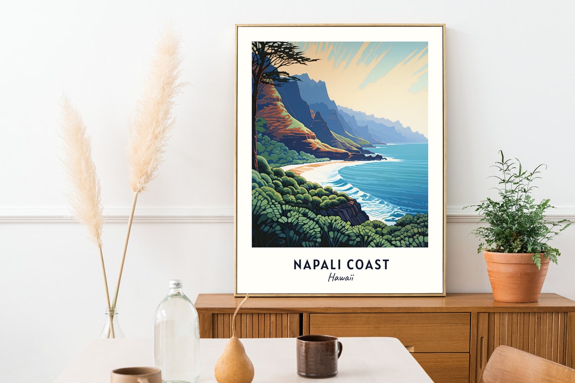 Napali Coast Hawaii Dramatic Sea Cliffs Green Beach Cove Poster - Image 2