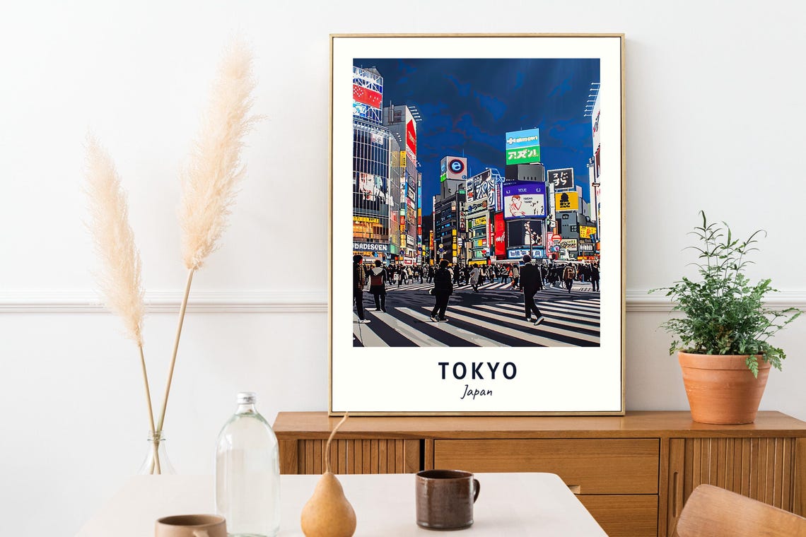 Tokyo Japan Night Scramble Crossing Neon City View Travel Poster - Image 2