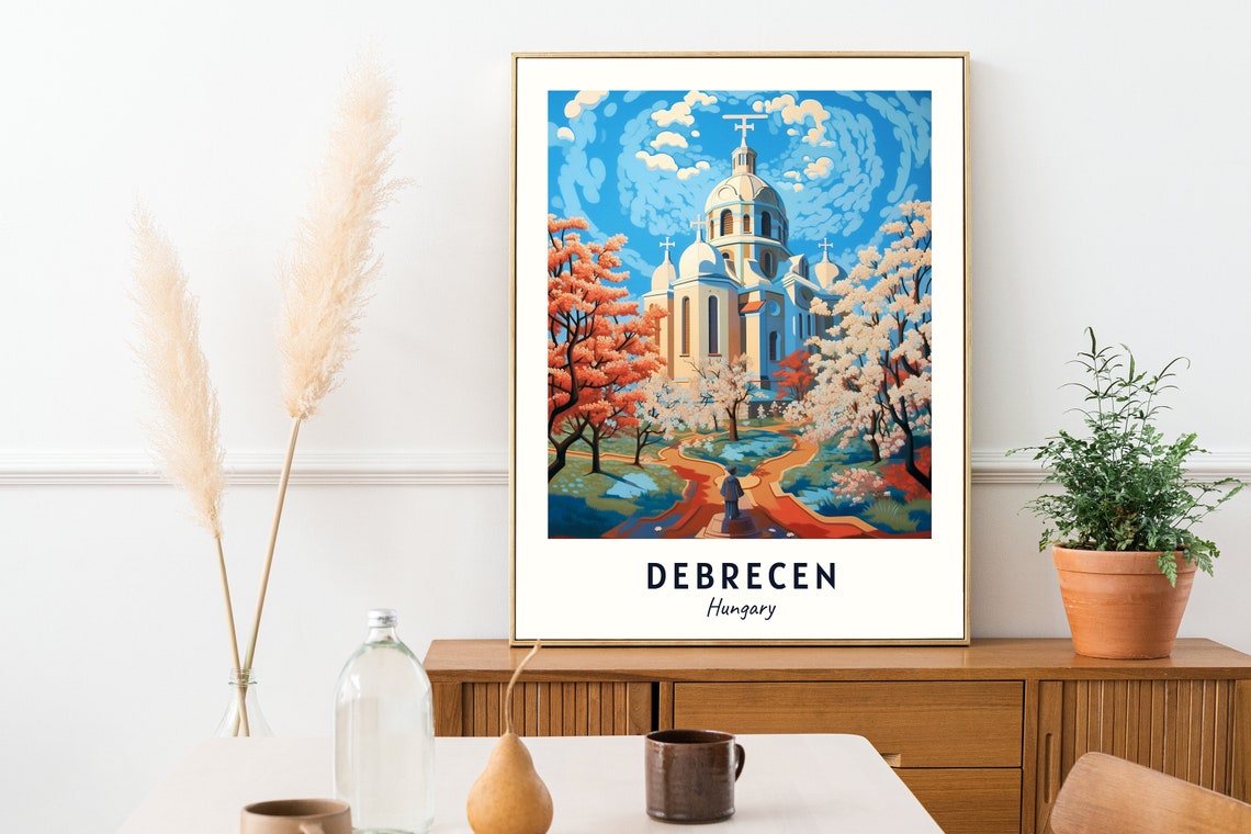 Debrecen Hungary Spring Blossom Cathedral Gardens Art Travel Poster - Image 2