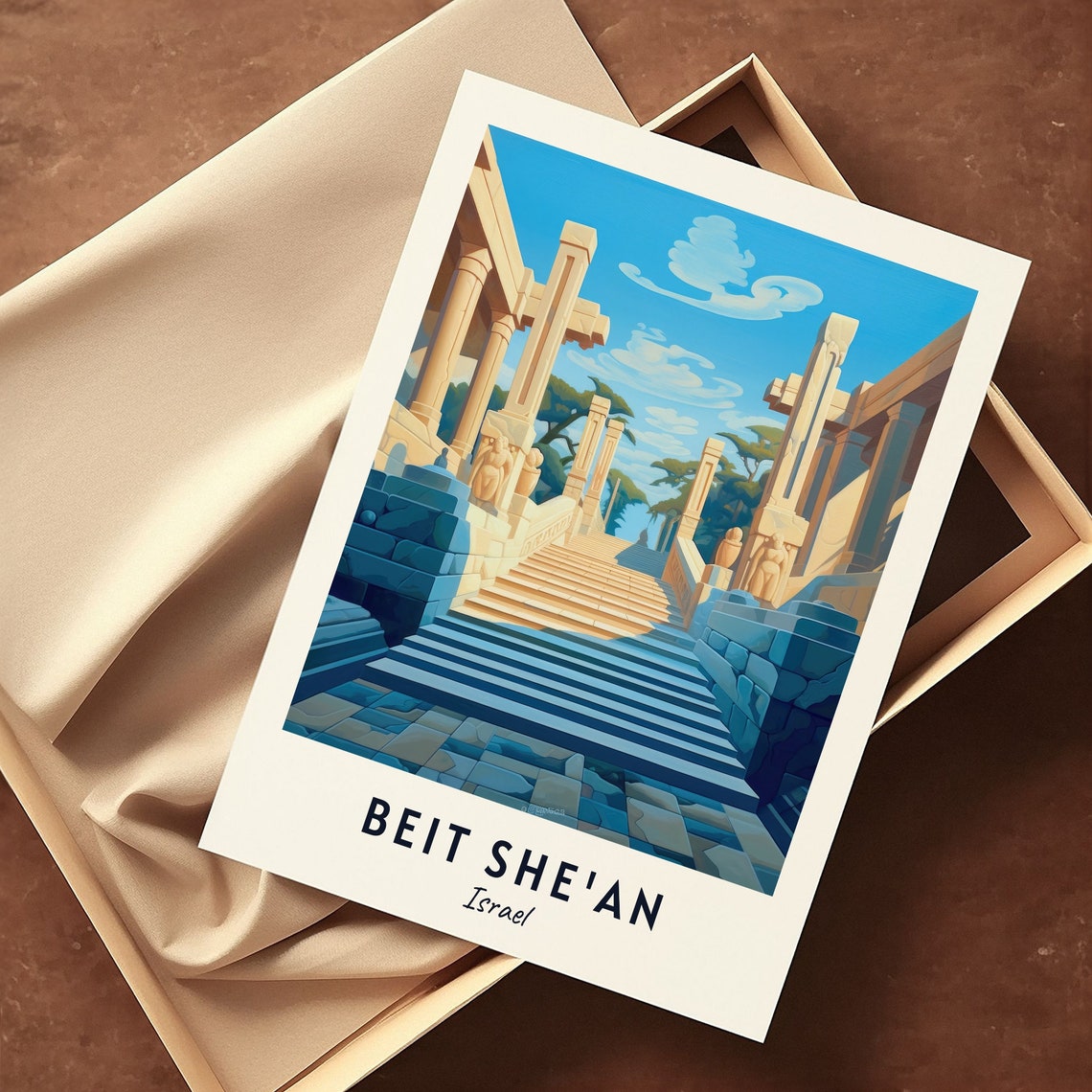 Beit Shean Israel Ancient Roman Temple Grand Steps Travel Poster - Image 3