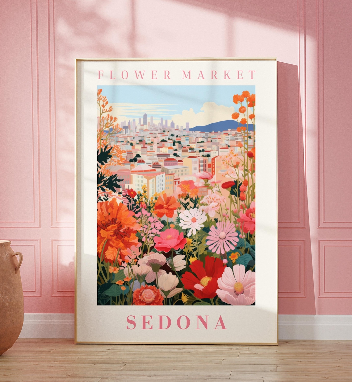 Sedona Flower Market Travel Poster, Floral Illustration