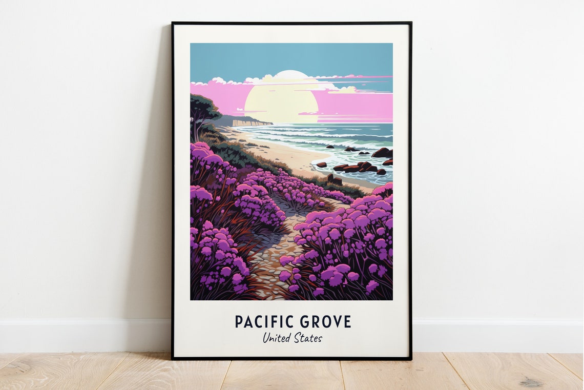 Pacific Grove California Coastal Sunset Wildflower Trail Travel Poster
