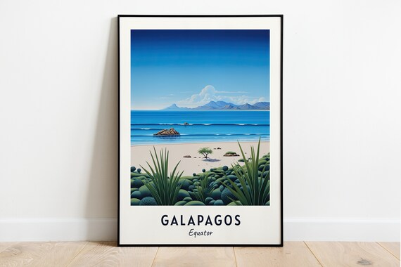 Galapagos Sandy Beach Volcanic Island Pacific Ecuador Travel Poster
