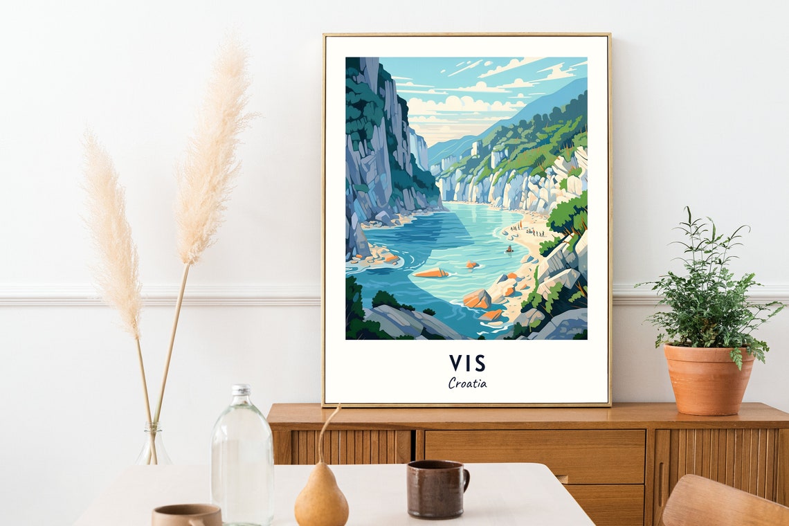 Vis Croatia Hidden Cove With Turquoise Water And Cliffs Poster - Image 2