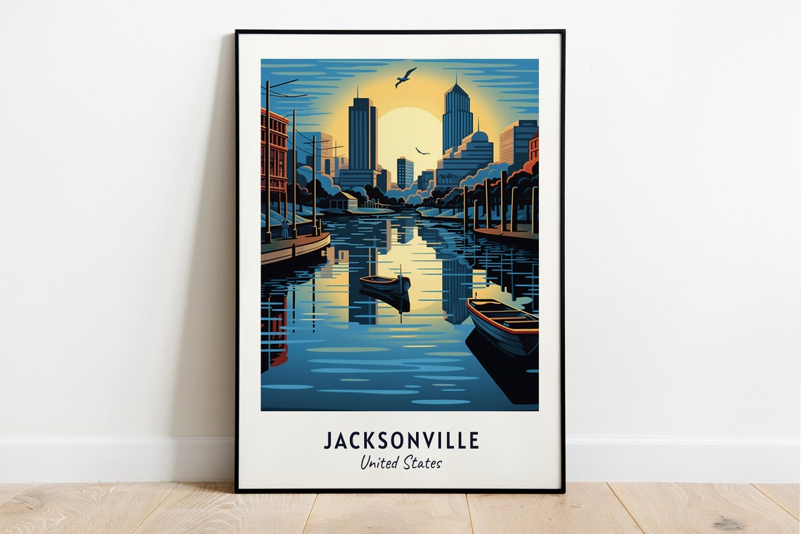 Jacksonville River Skyline Glowing at Sunset United States Poster