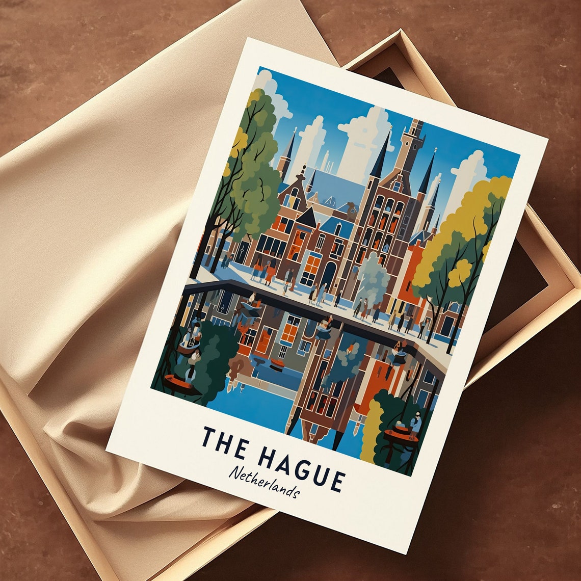 The Hague Netherlands Canal Reflection Historic Center Travel Poster - Image 3