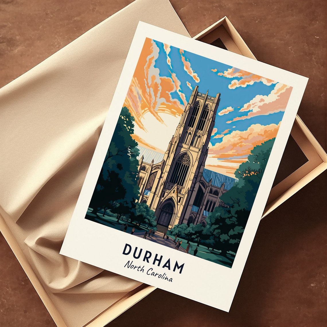 Durham North Carolina Gothic Chapel Sunset Campus Evening Poster - Image 3
