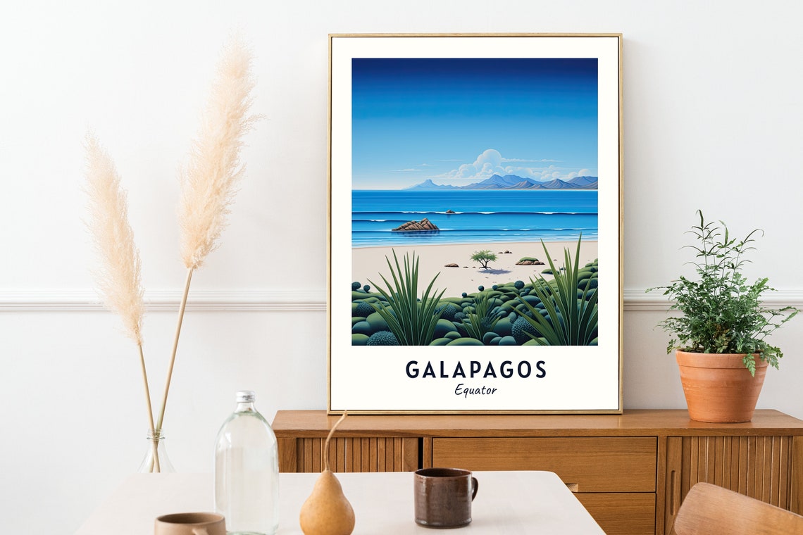 Galapagos Sandy Beach Volcanic Island Pacific Ecuador Travel Poster - Image 2