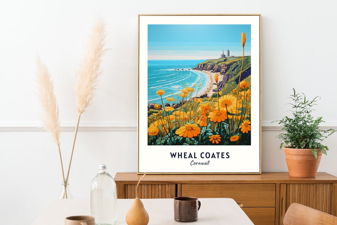 Wheal Coates Cornwall Tin Mine Cliffs Wildflowers Travel Poster - Image 2