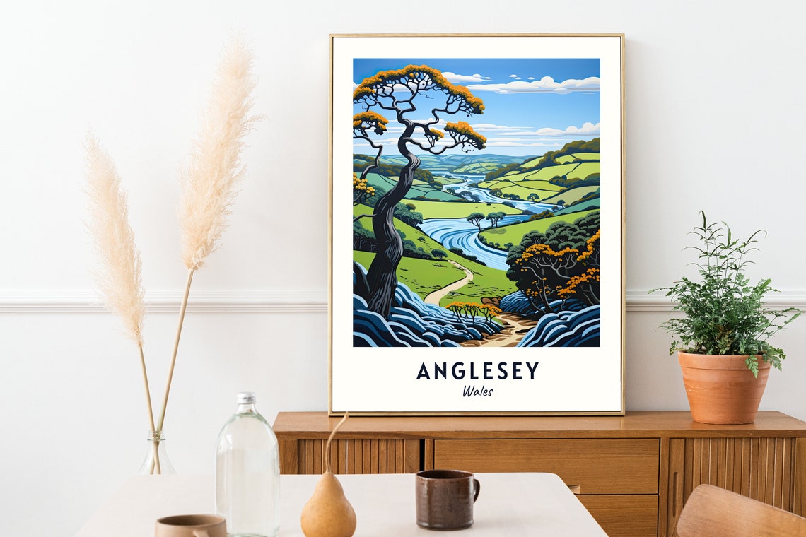 Anglesey Wales Green River Valley and Winding Tree Travel Poster - Image 2