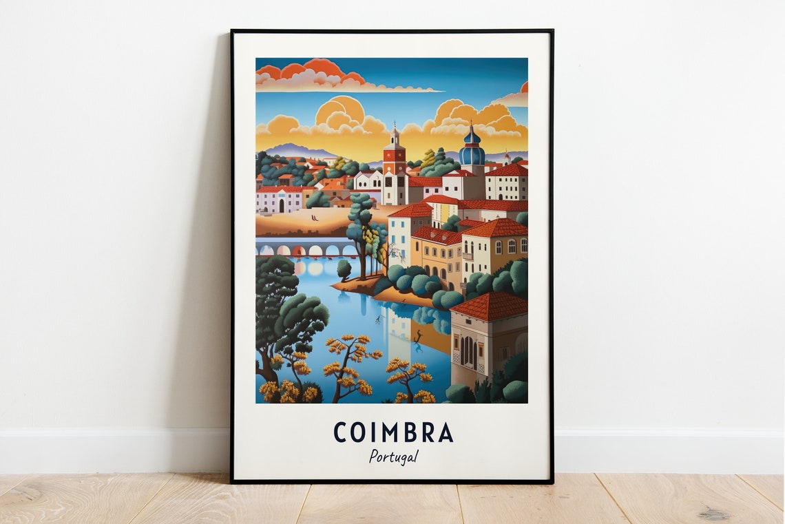 Coimbra Portugal Riverside Old Town With Red Tiled Roofs Poster