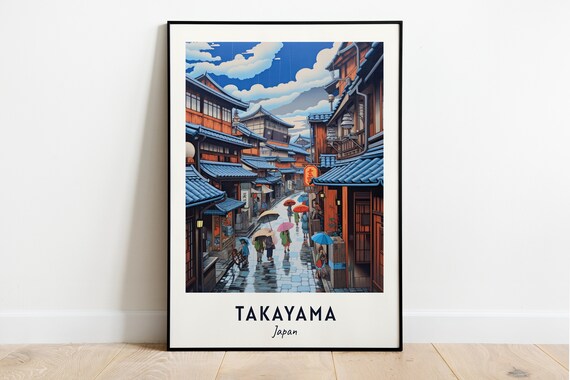Rainy Old Town Street with Colorful Umbrellas Takayama Japan Poster