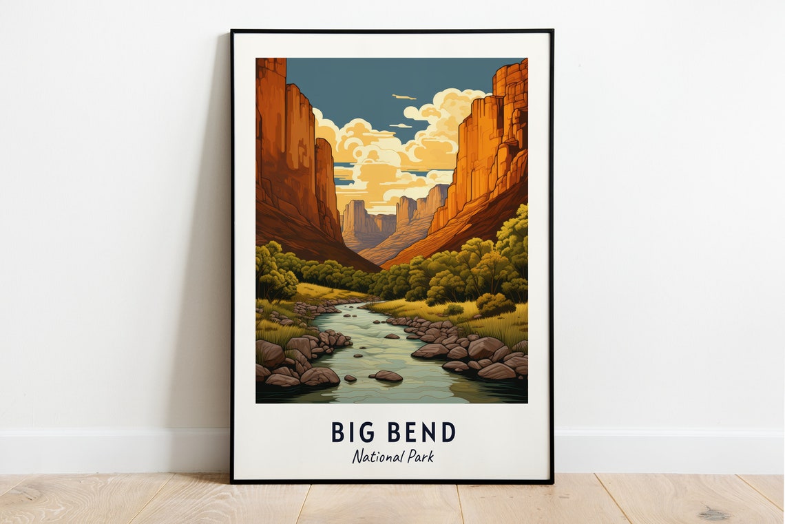 Big Bend National Park Desert Canyon River Scene Travel Poster