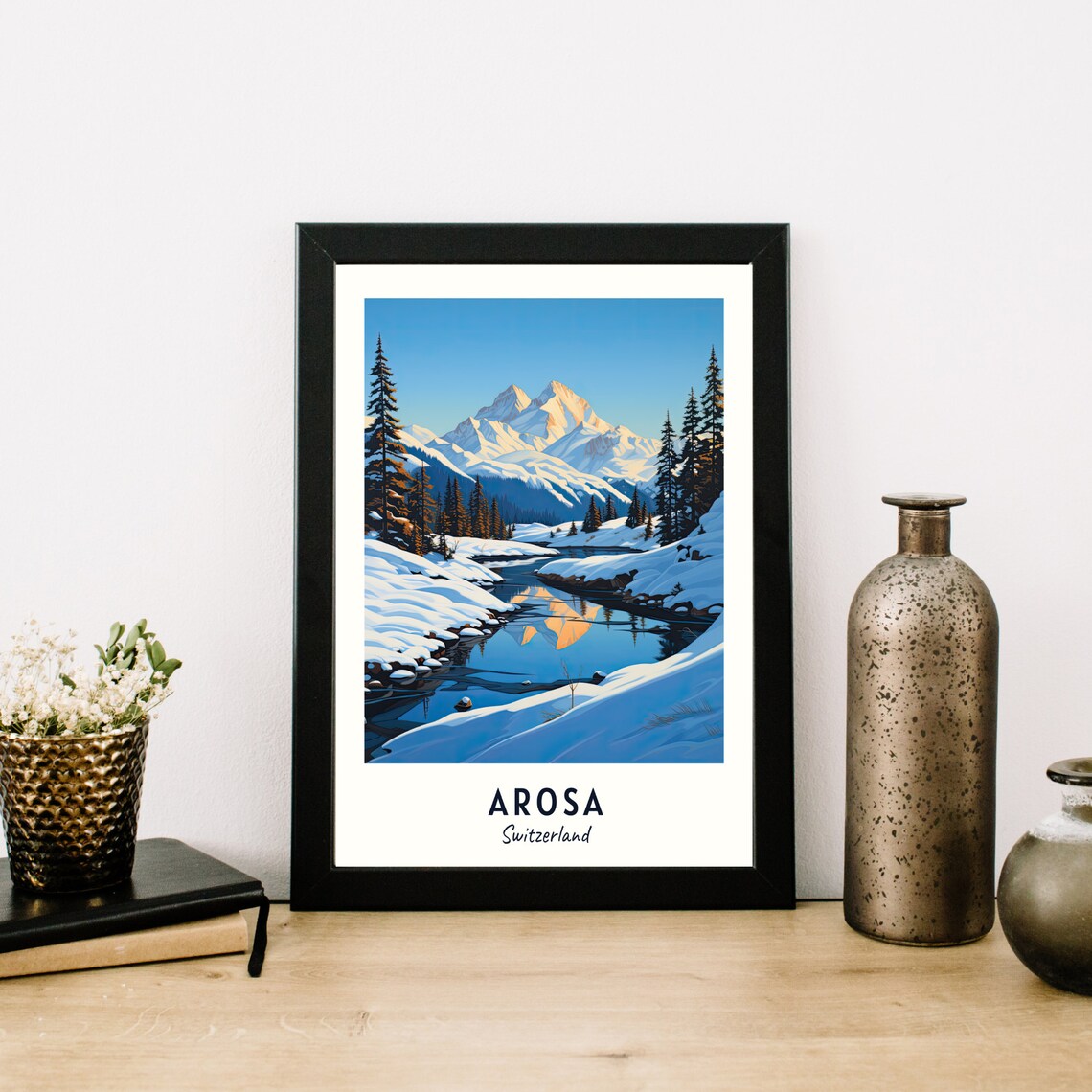 Arosa Switzerland Snowy Alpine Lake Peak Winter Wonderland Poster - Image 3