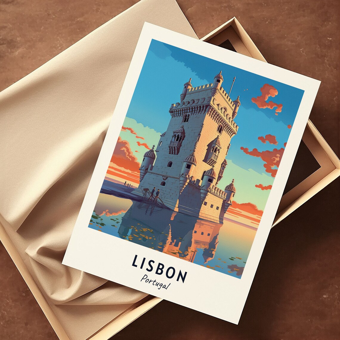 Belem Tower Lisbon Portugal Golden Sunset Over The Tagus Poster - Image 3