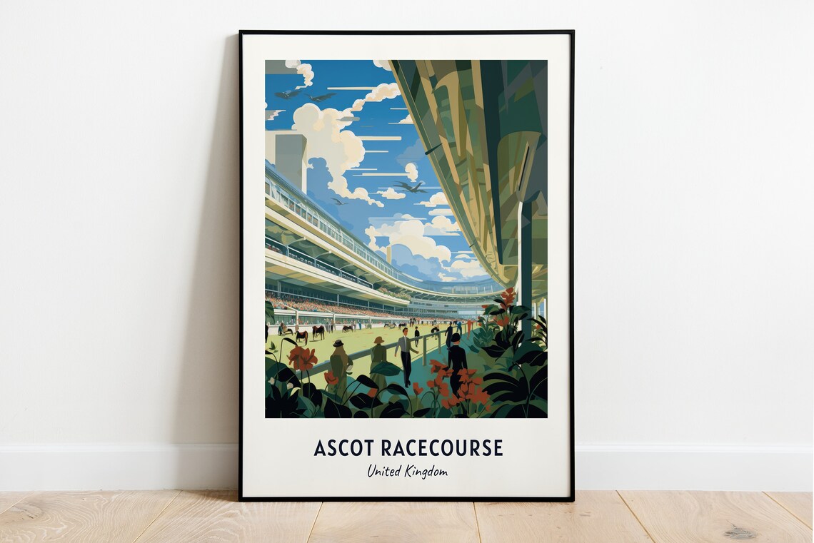 Ascot Racecourse United Kingdom Grandstand Horse Racing Travel Poster