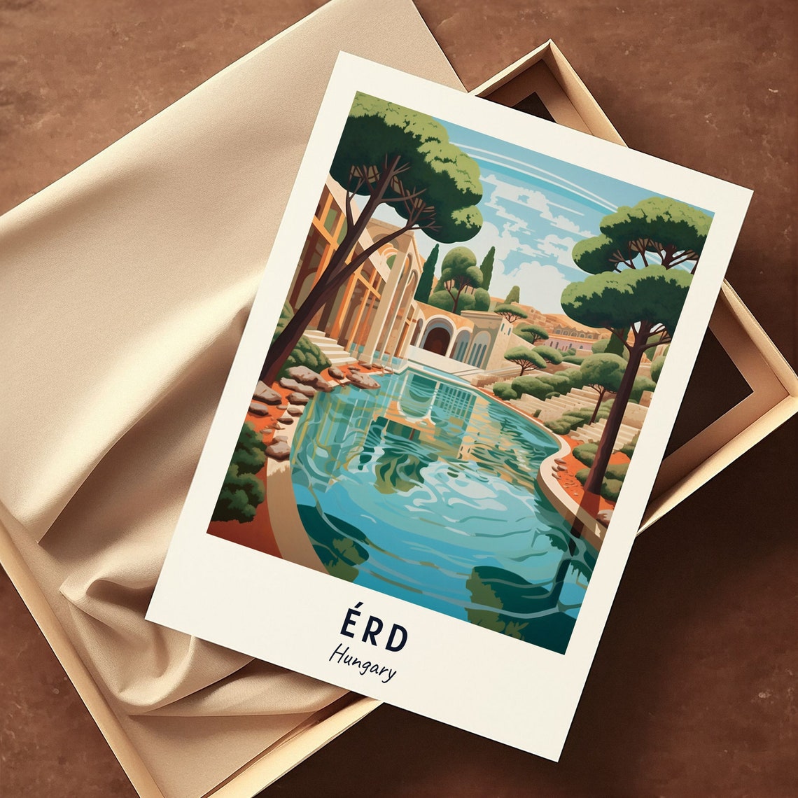 Érd Hungary Thermal Bath Pool Garden Illustrated Travel Poster - Image 3