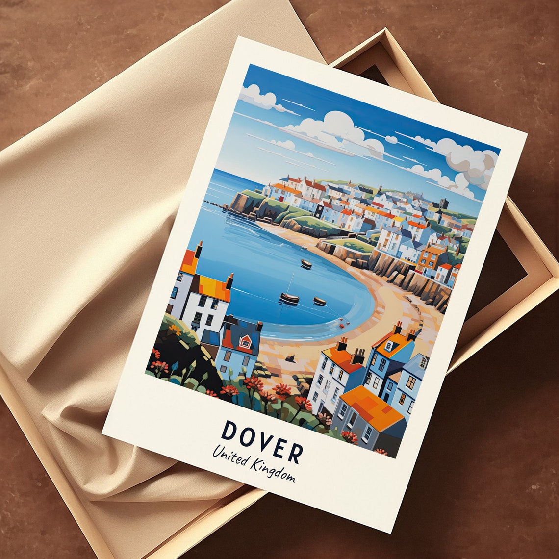 Dover United Kingdom Colorful Coastal Harbor Town Scene Poster - Image 3