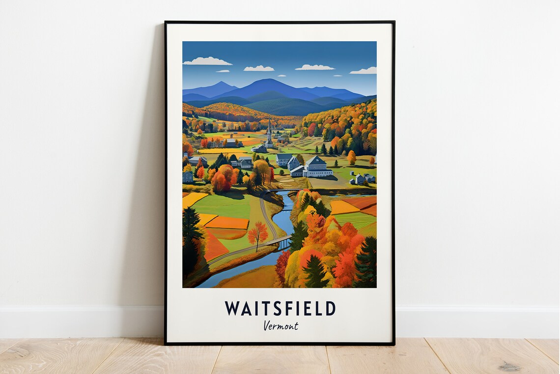 Waitsfield Fall Foliage Valley in Autumn Colors Vermont Travel Poster