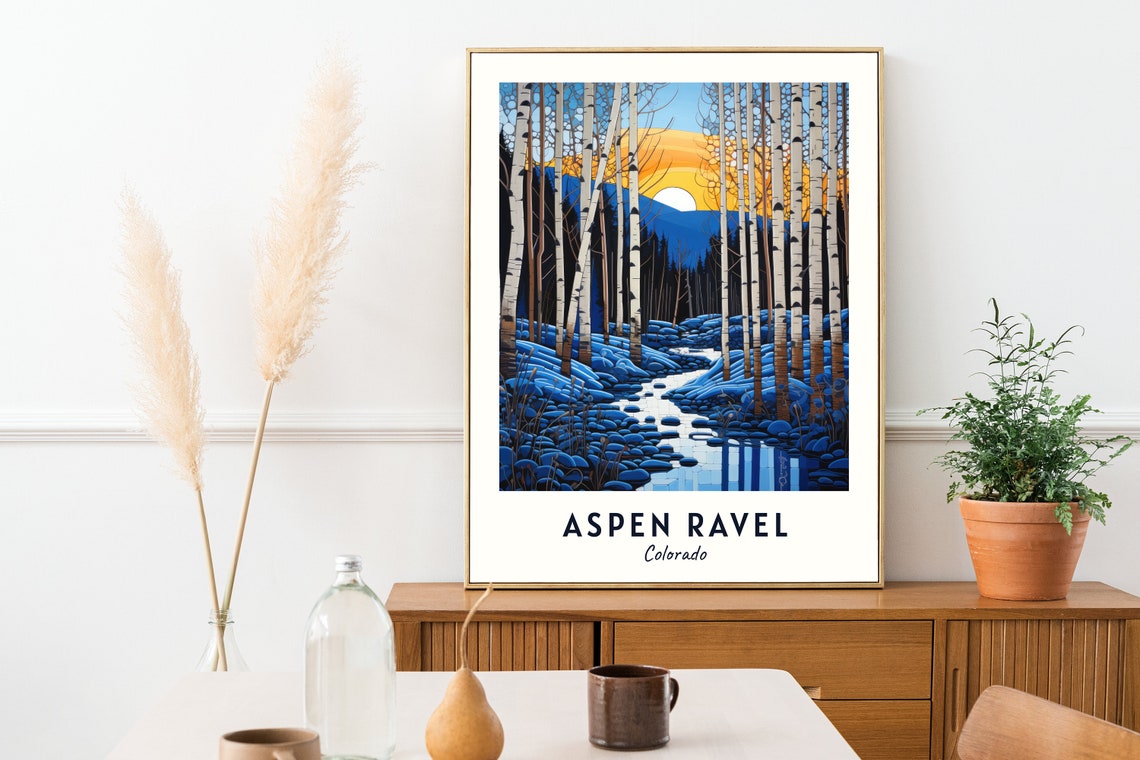 Aspen Ravel Colorado Birch Forest Snowy Sunset Valley Poster - Image 2