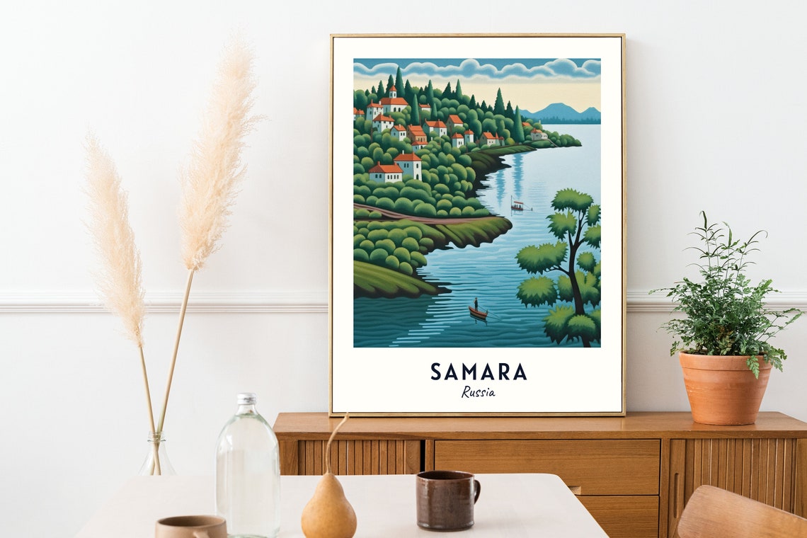Volga River Embankment Travel Print Wall Art Samara Russia City Print Volga River Embankment Travel Gift Volga River Embankment Poster - Image 2