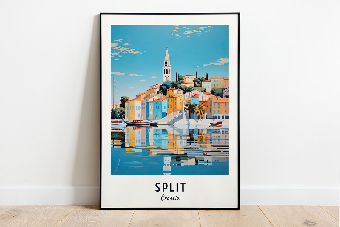 Split Waterfront Colorful Houses Mirror Reflections Travel Poster