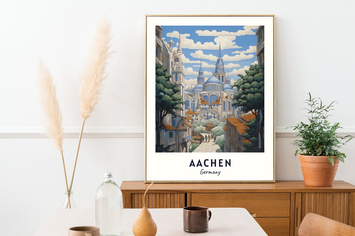 Aachen Germany Cathedral Domes Spires Lane Vintage Travel Poster - Image 2