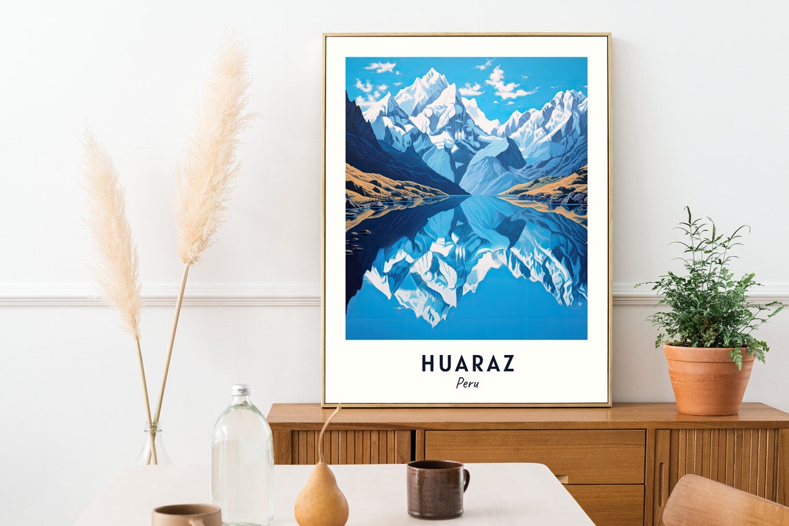 Huascaran Snow Peaks Mirrored In Lake Huaraz Peru Travel Poster - Image 2