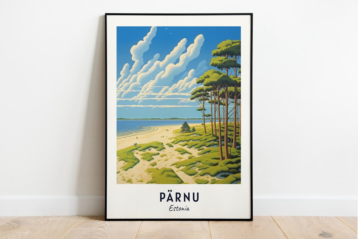 Pärnu Estonia Sandy Beach Pine Forest Summer Sea Travel Poster