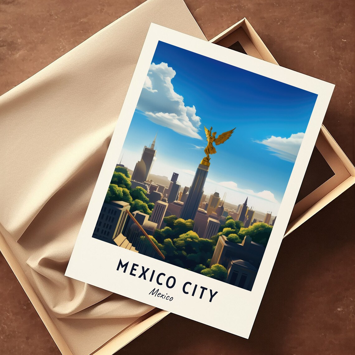 Mexico City Golden Angel of Independence Monument Travel Poster - Image 3