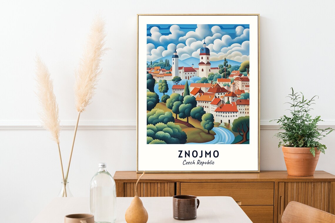Znojmo Old Town Church Towers River Valley Hills Travel Poster - Image 2