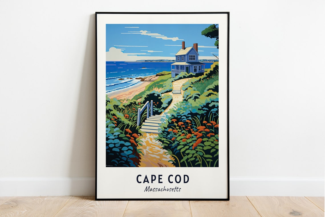 Cape Cod Massachusetts Beach Cottage Ocean Path Travel Poster