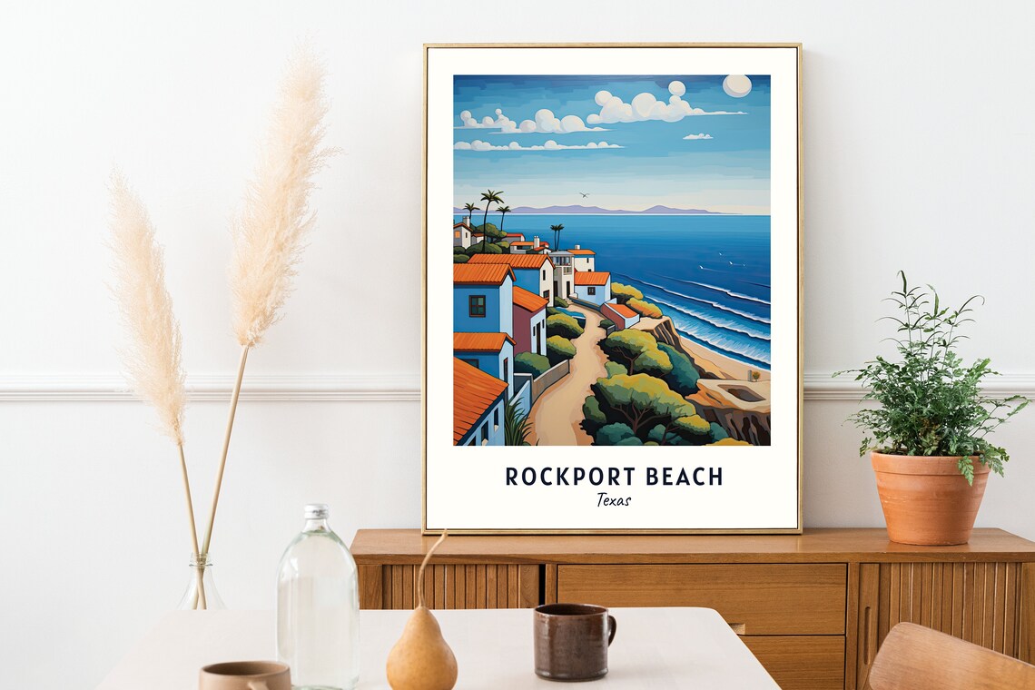 Rockport Beach Texas Colorful Coastal Village Hilltop Ocean Poster - Image 2