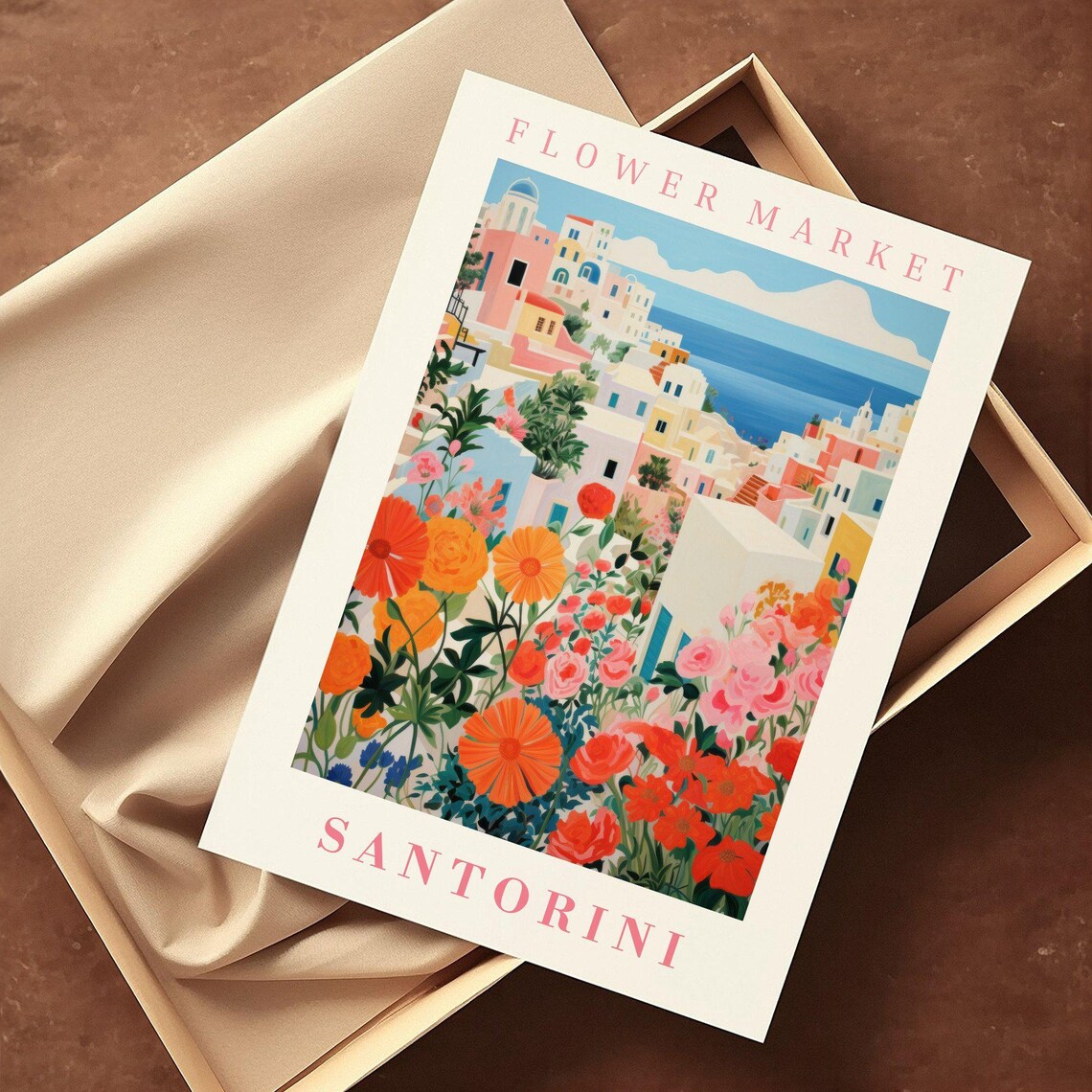 Santorini Flower Market Travel Poster, Floral Illustration - Image 2
