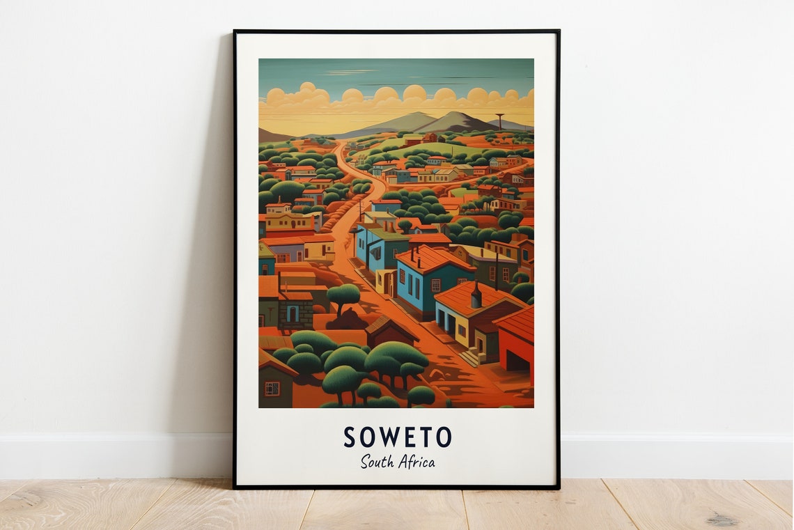Soweto South Africa Township Street Sunset Travel Poster Artwork