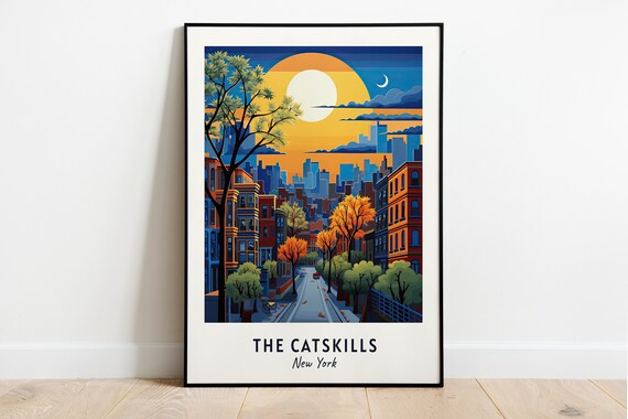 The Catskills New York Sunset City Street Moon Crescent View Poster