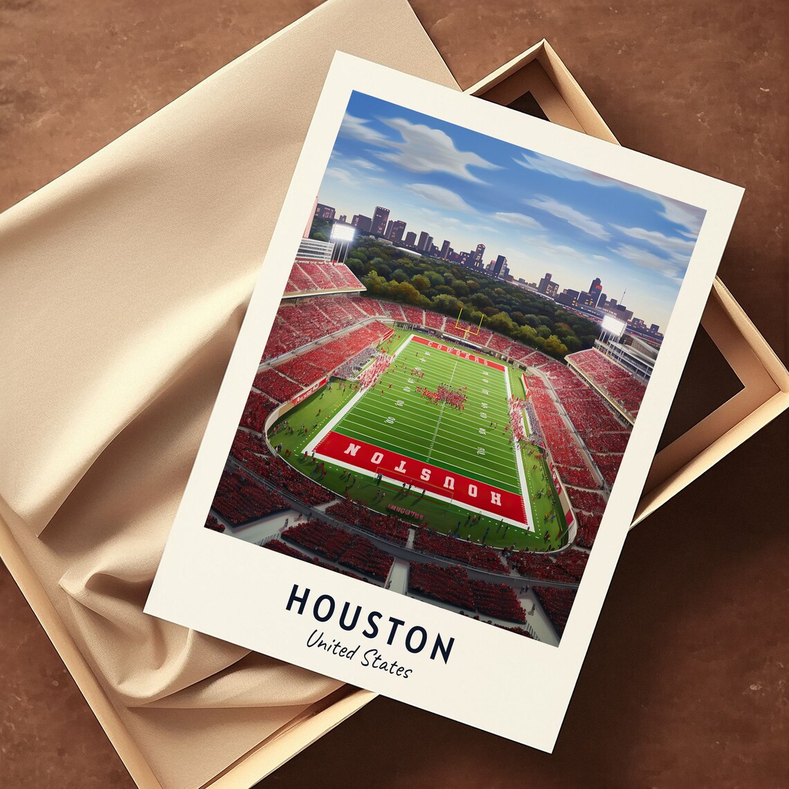 Houston Texas Football Stadium Aerial Night Skyline Sports Poster - Image 3