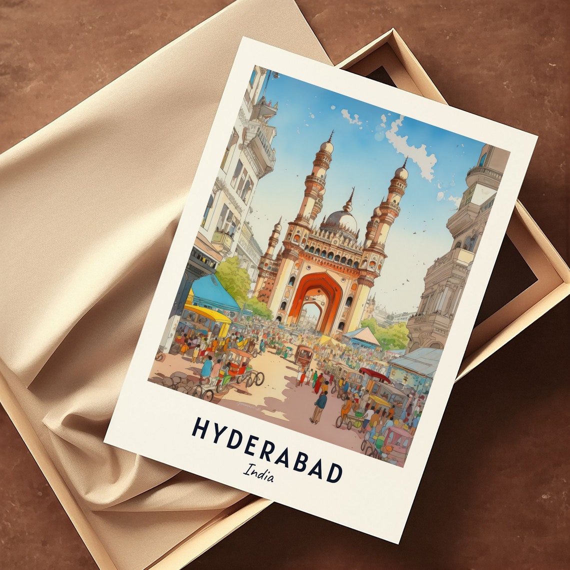 Hyderabad India Charminar Monument And Bustling Bazaar Street Poster - Image 3