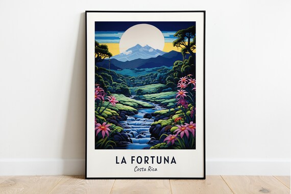 La Fortuna Costa Rica Arenal Volcano Jungle Waterfall Travel Poster