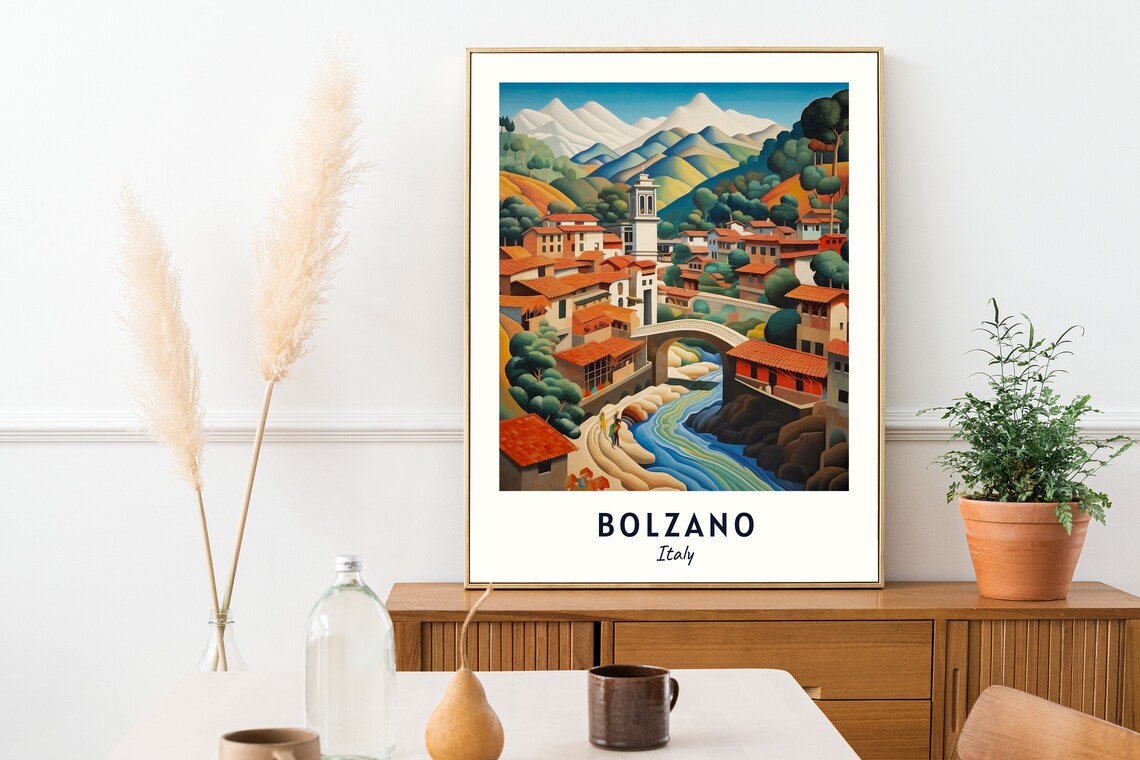 Bolzano Italy Alpine Village Snow Peaks Travel Poster Home Decor - Image 2